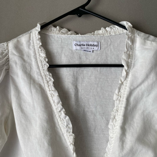 Charlie Holiday sz 8 linen cotton cropped tie top