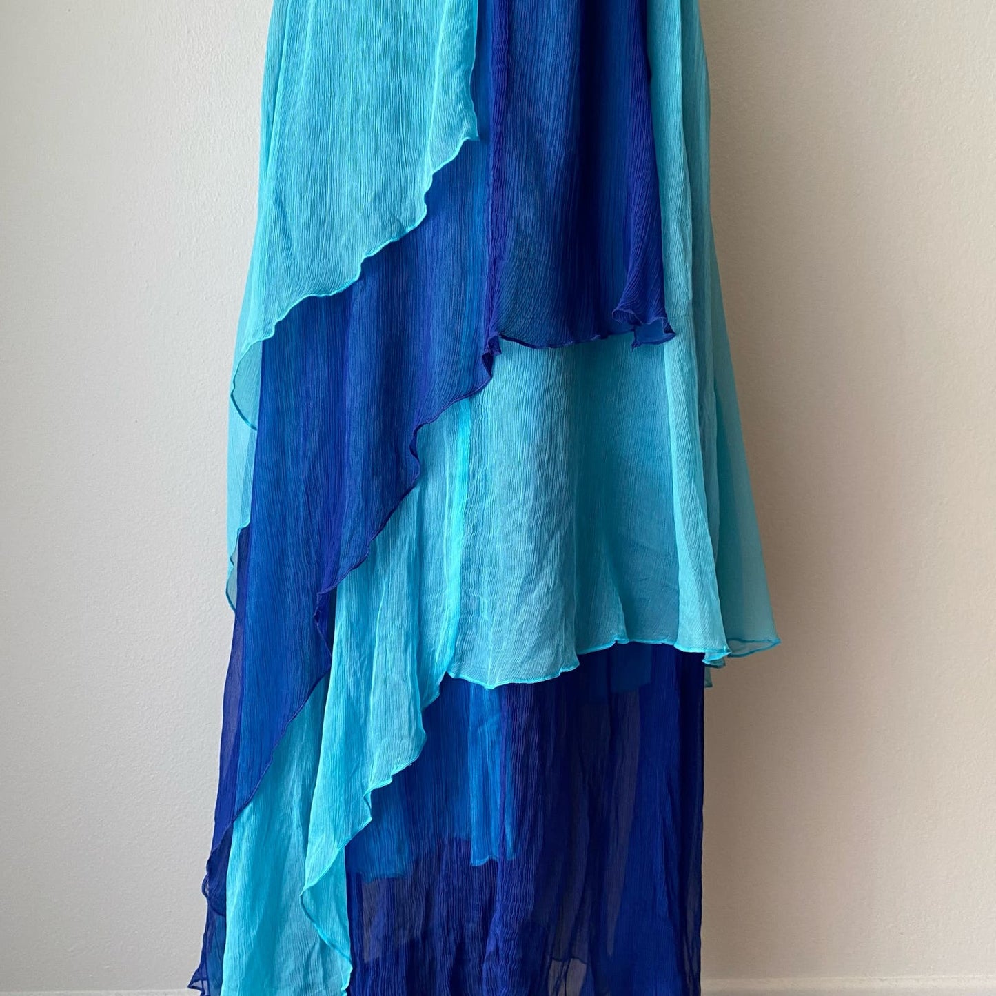 Bebe sz S 100% silk fairy layered halter maxi gown