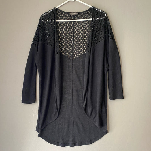 Umgee sz M/L black sheer embroidered open cardigan