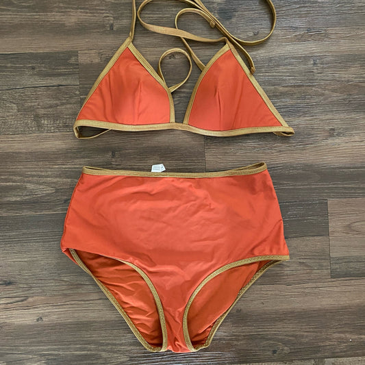 Aerie sz L orange gold trim high waisted bikini