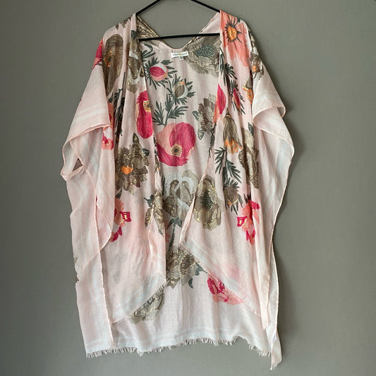 Woven Heart sz One size floral pink sheer coverup kimono