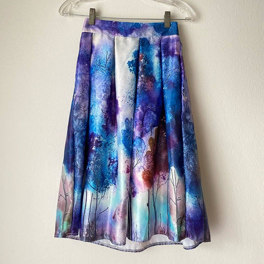 Blue abstract midi flare skirt
