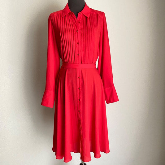 Nanette Lepore sz 6 vintage inspired 60s 70s button pleated flare dress