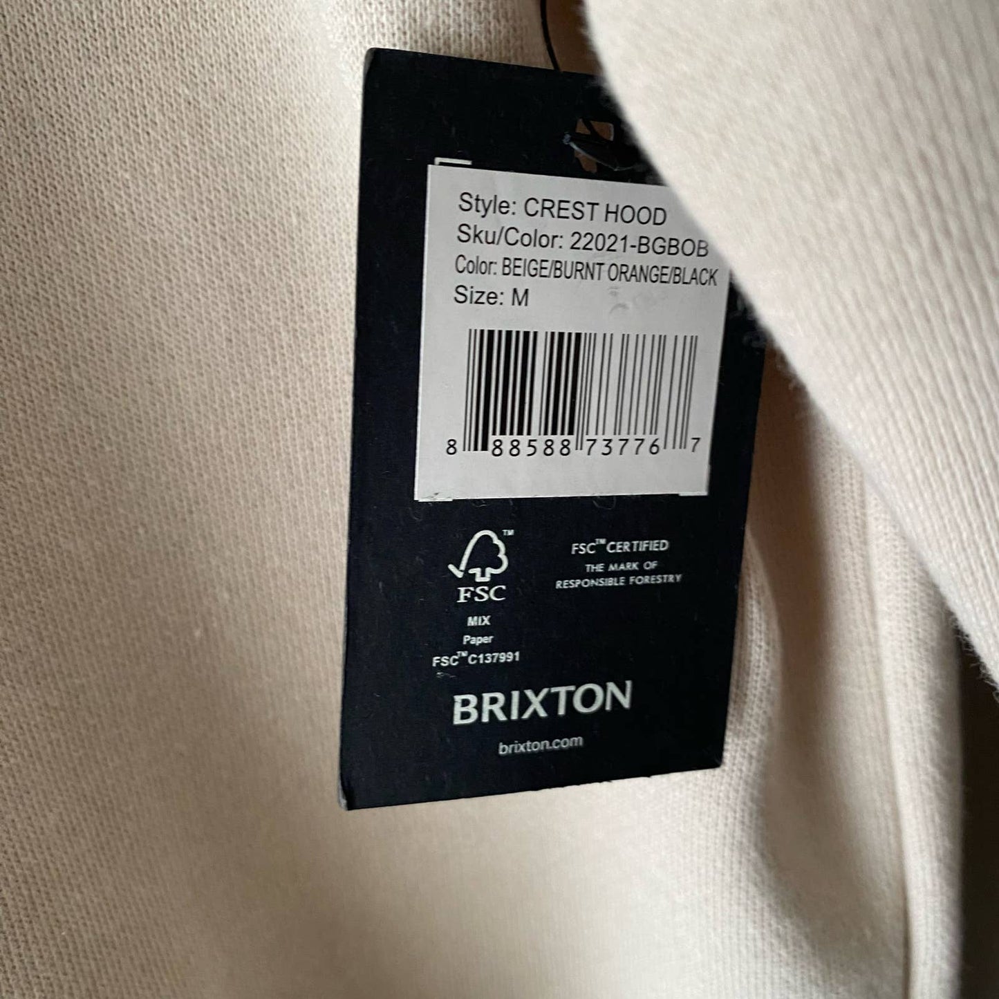 Brixton sz M cotton crest hoodie NWT