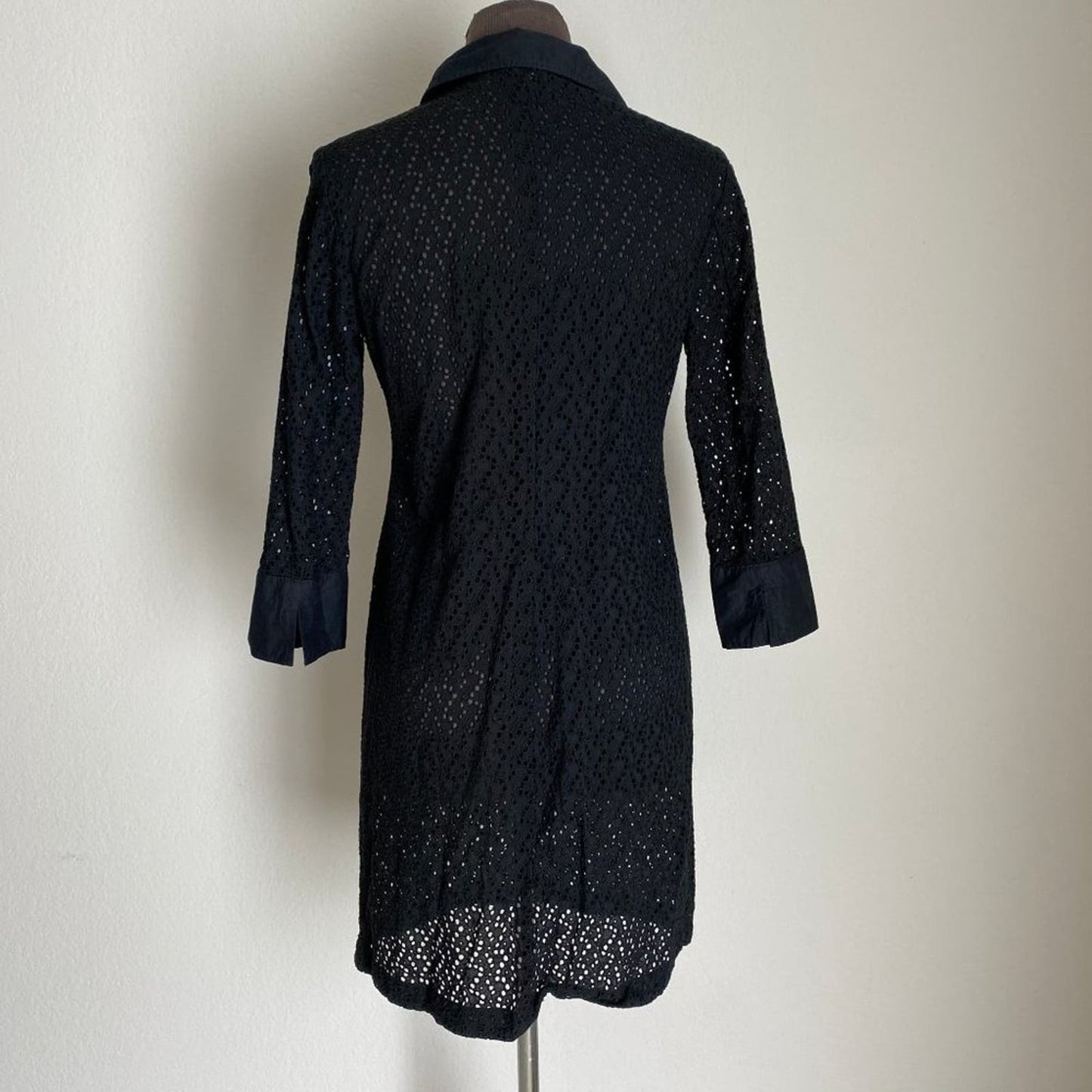 Talbots sz 2 black open crochet shift sheer mini dress
