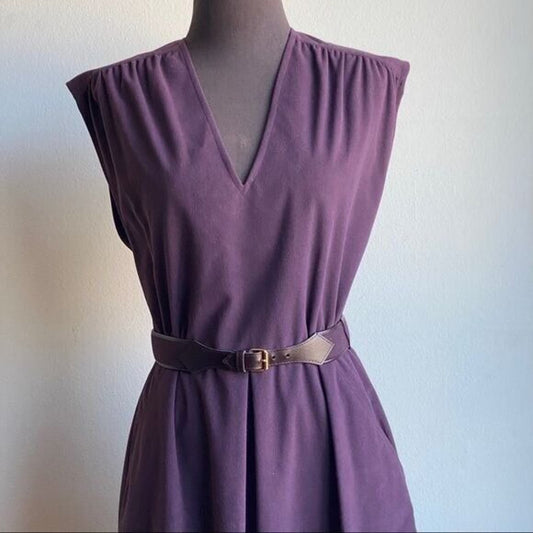 St. Micheal sz M purple Vintage midi 50s belted flare dress