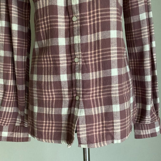 Merona sz S burgandy 100% cotton button down plaid shirt