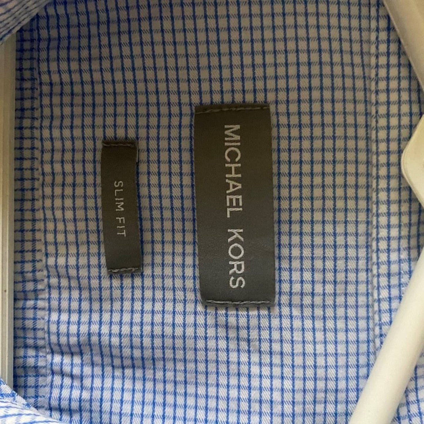 Michael Kors sz 17.5 Men 100% cotton long sleeve blue dress button shirt