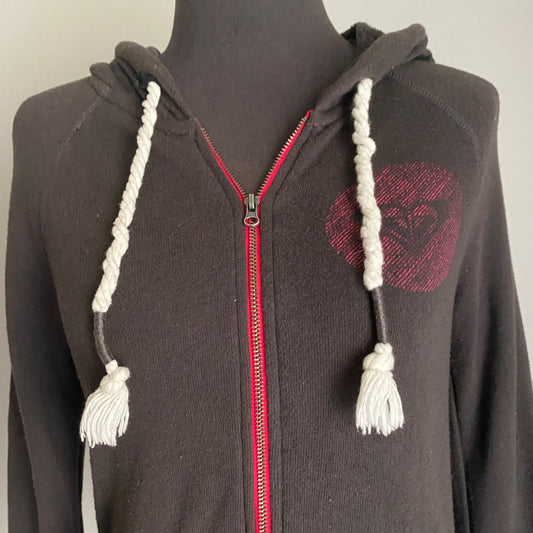 Roxy sz S cotton Long sleeve retro hooded zip down front sweatshirt hoodie