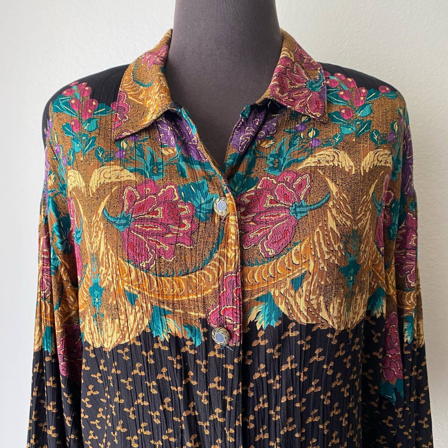 Carole Little sz S VINTAGE button prairie blouse