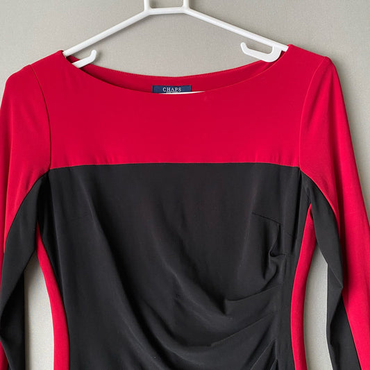 Chaps sz S red black color block long sleeve sheath dress