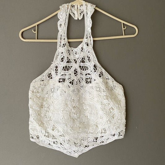 Free People sz XS white lace halter crop top NWT MSRP $69
