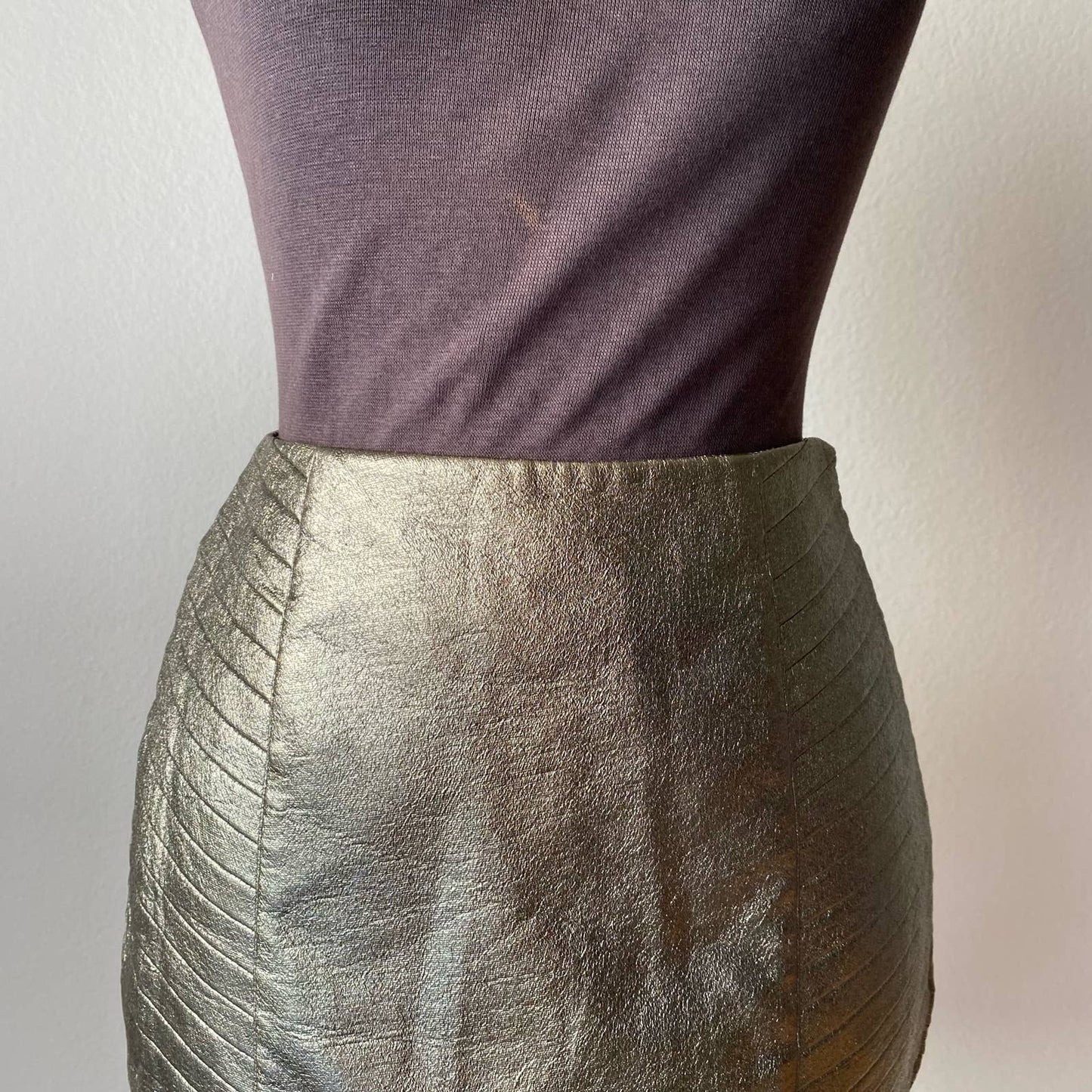 Cameo sz S vegan leather silver metallic mini skirt NWT