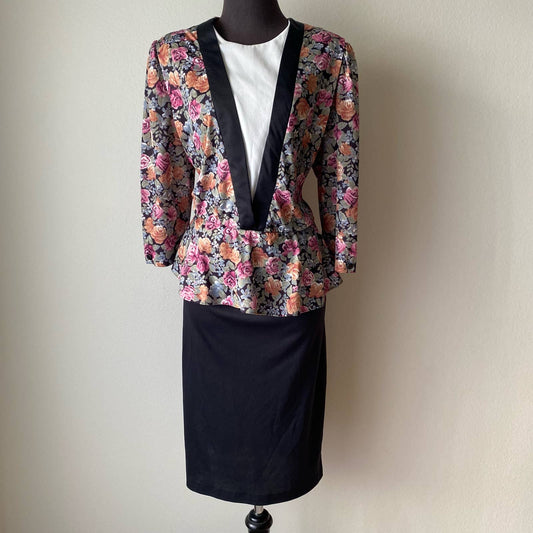 Whirlaway sz L Vintage floral print skirt one piece suit