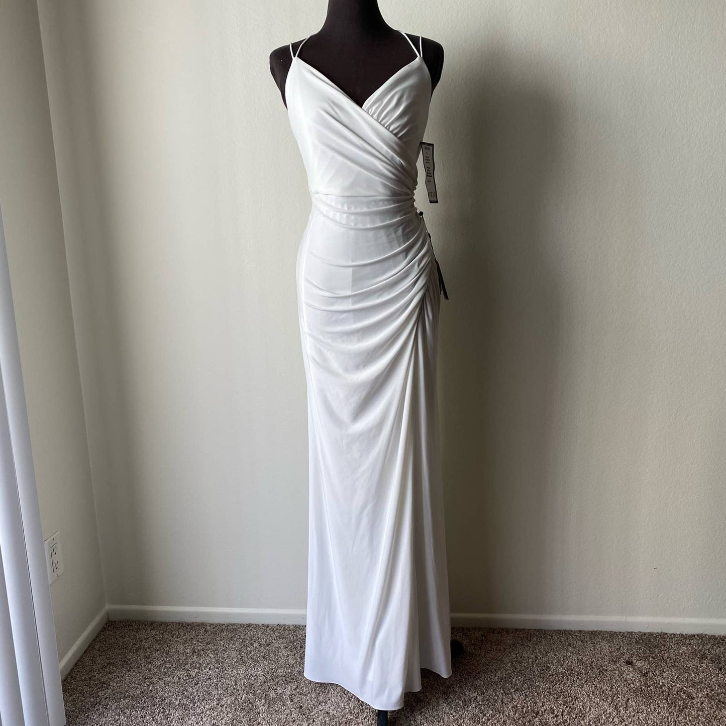 Adrianna Papell sz 6 Jersey long ruched v-neck evening dress NWT