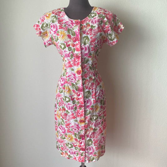 La Belle sz S Floral Vintage pencil dress with shoulder pads
