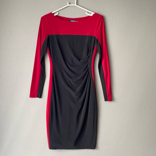 Chaps sz S red black color block long sleeve sheath dress