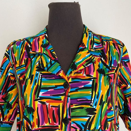 Nations sz M Vintage 80s multicolored neon retro blouse