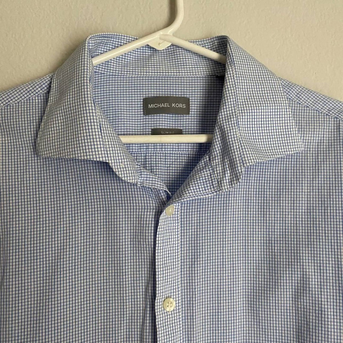 Michael Kors sz 17.5 Men 100% cotton long sleeve blue dress button shirt