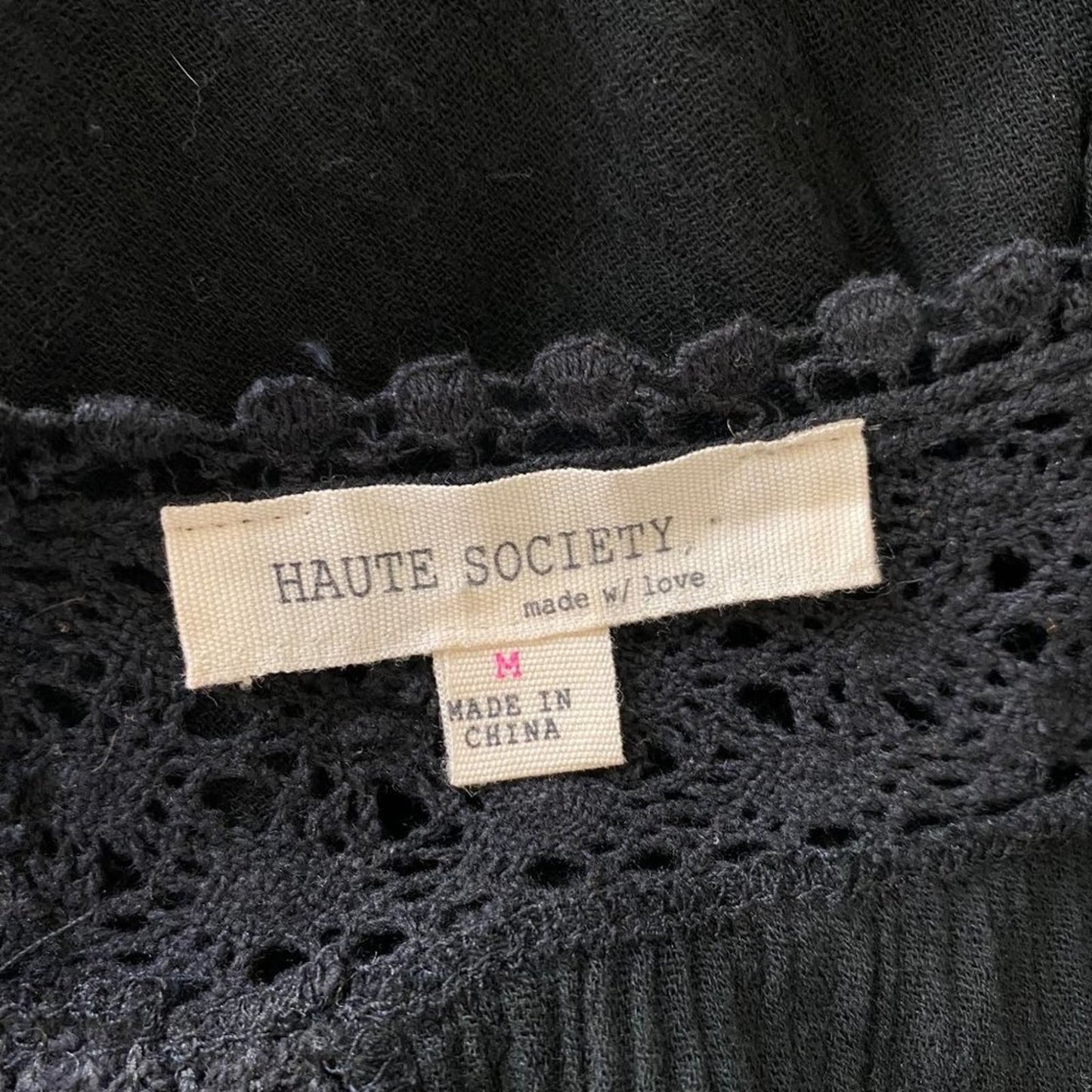 Haute Society sz M V-neck trim lace boho blouse