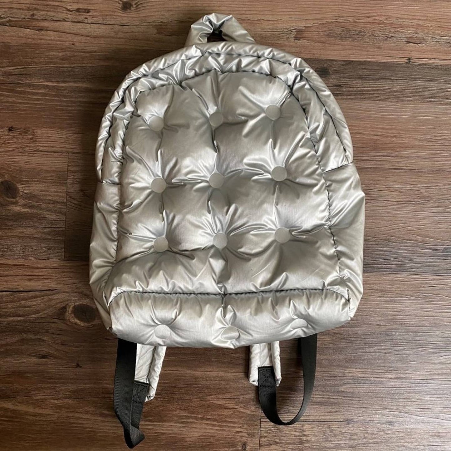 Metallic silver unisex QUILTED SPACE BACKPACK
