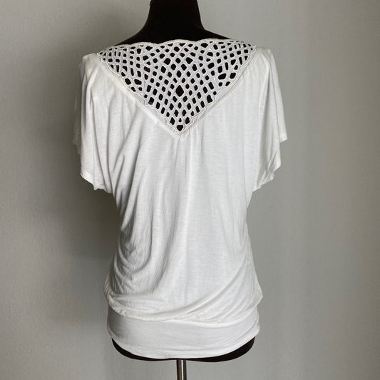 WHBM sz S white crochet top blouse NWT