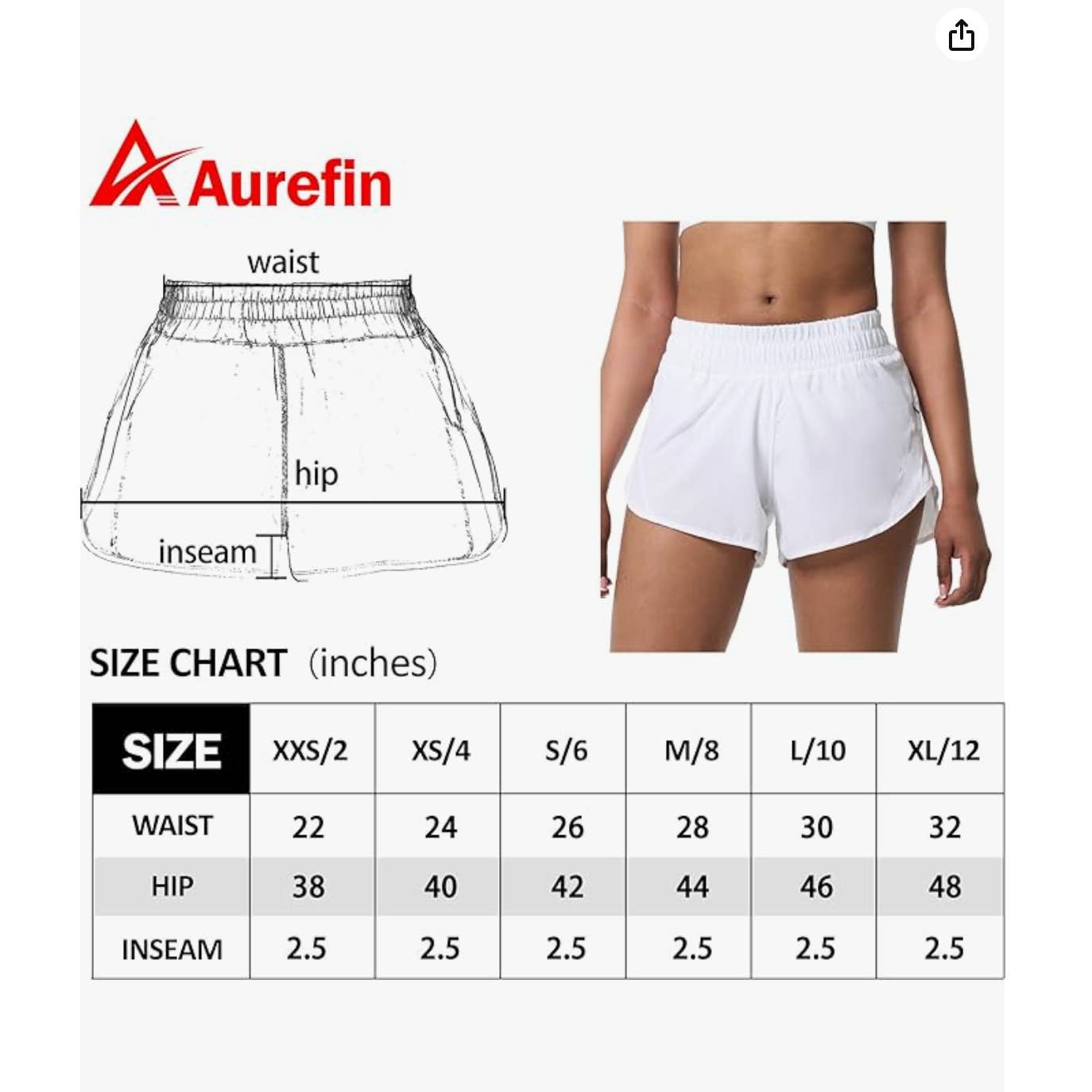 Aurefin sz 8 Sports Elastic Zip Pockets Active Running Track Shorts NWT