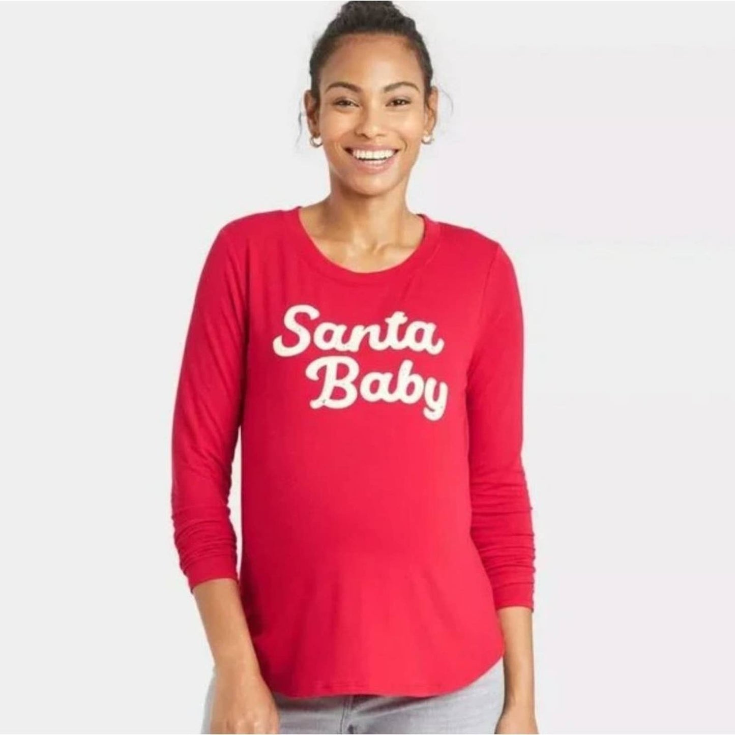 Isabel Maternity sz S long sleeve crew neck Santa Baby T-shirt
