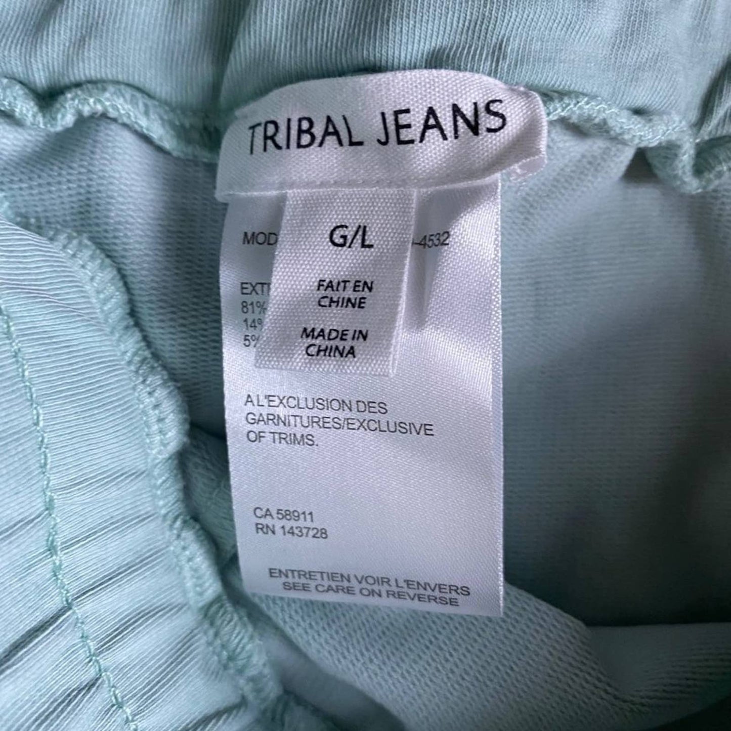 Tribal Jeans sz L cotton drawstring bermuda w pockets shorts in sea green NWT