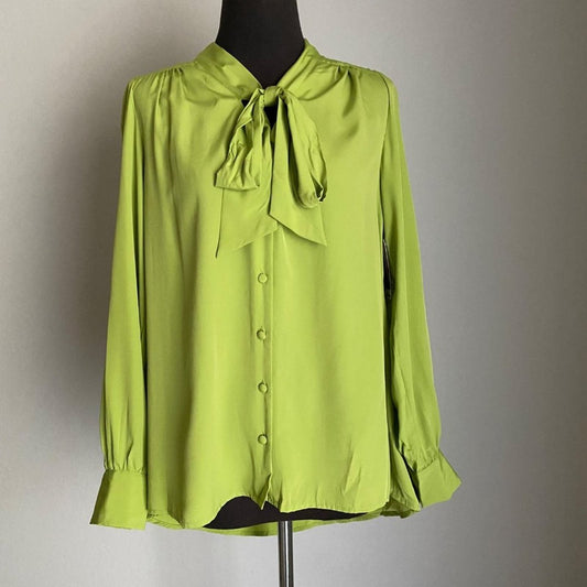 Vince Camuto sz S green  career office bow tie blouse NWT