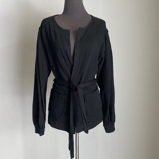 Anthropologie T. la sz S black cotton belted open cardigan jacket