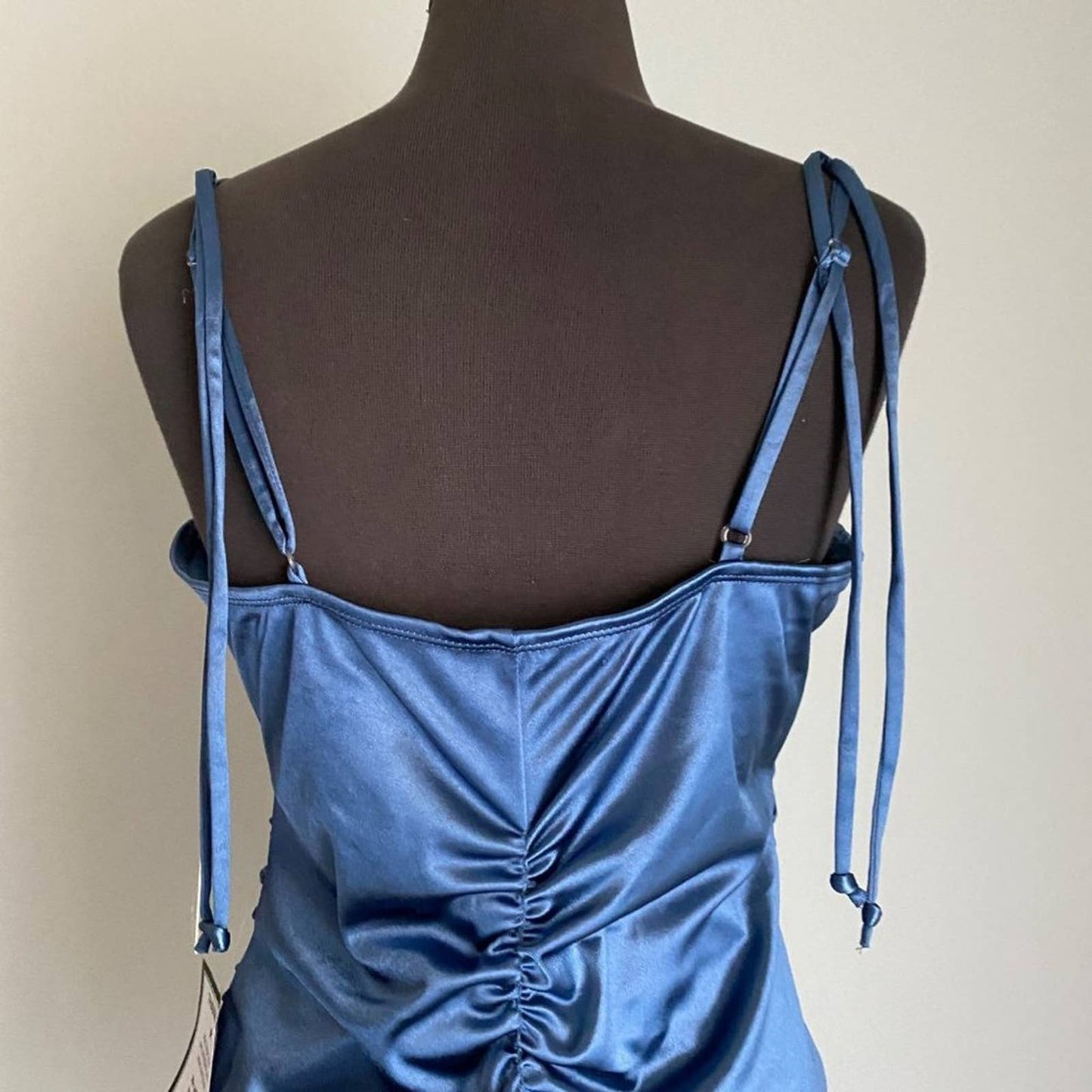 Emerald Sundae sz XL mini spaghetti strap Satin bodycon Slip Dress in blue NWT