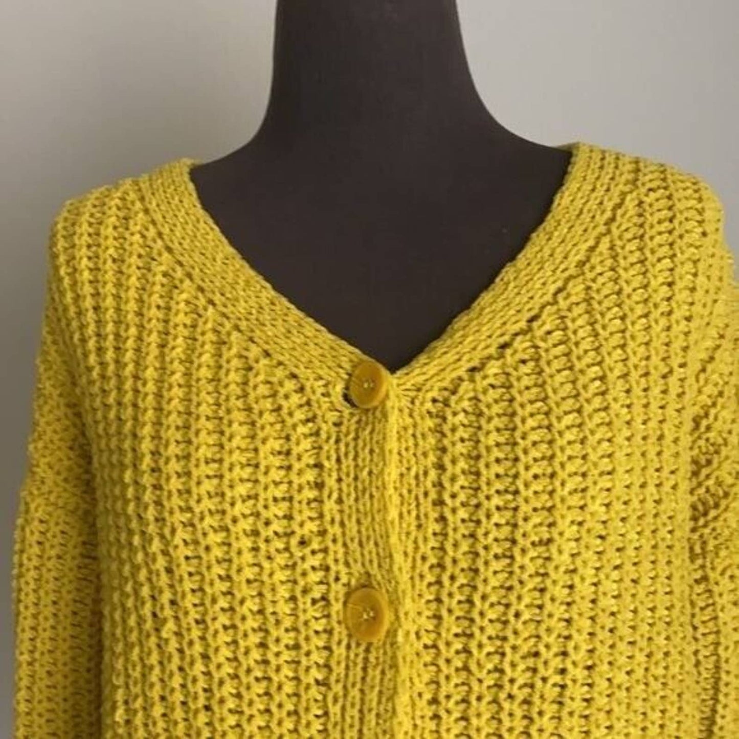 Love Tree sz L Lemonade open knit long sleeve cropped Cardigan sweater