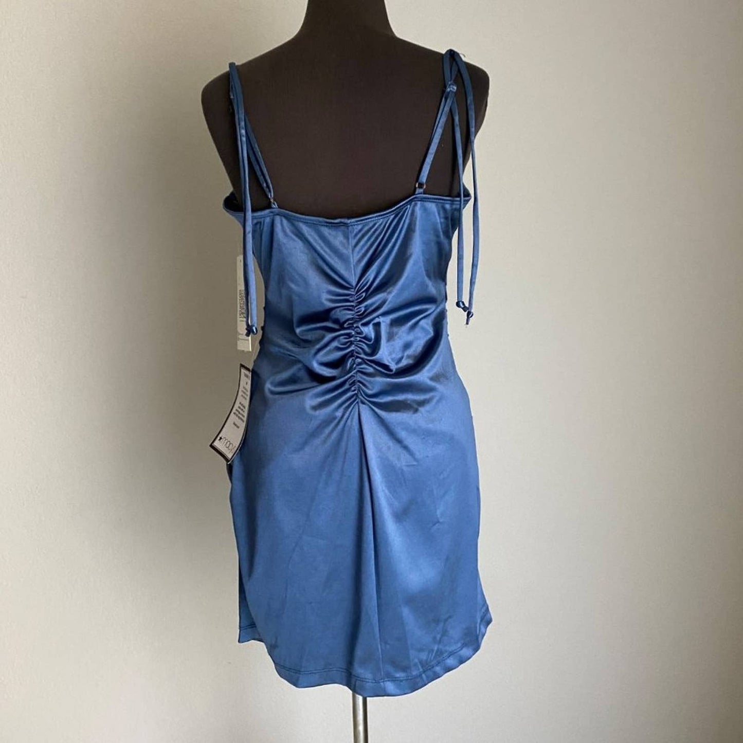 Emerald Sundae sz XL mini spaghetti strap Satin bodycon Slip Dress in blue NWT