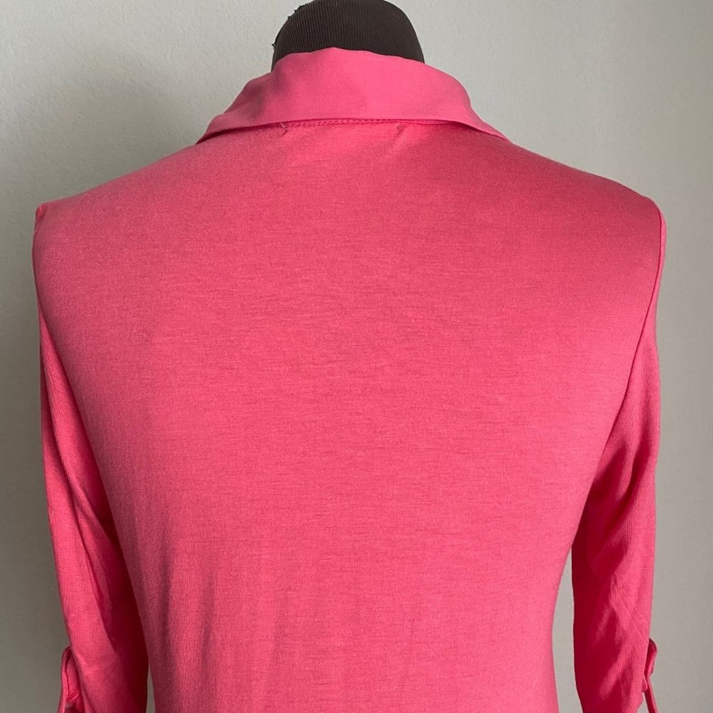 Pleione sz S hot pink collared v-neck work career blouse NWT