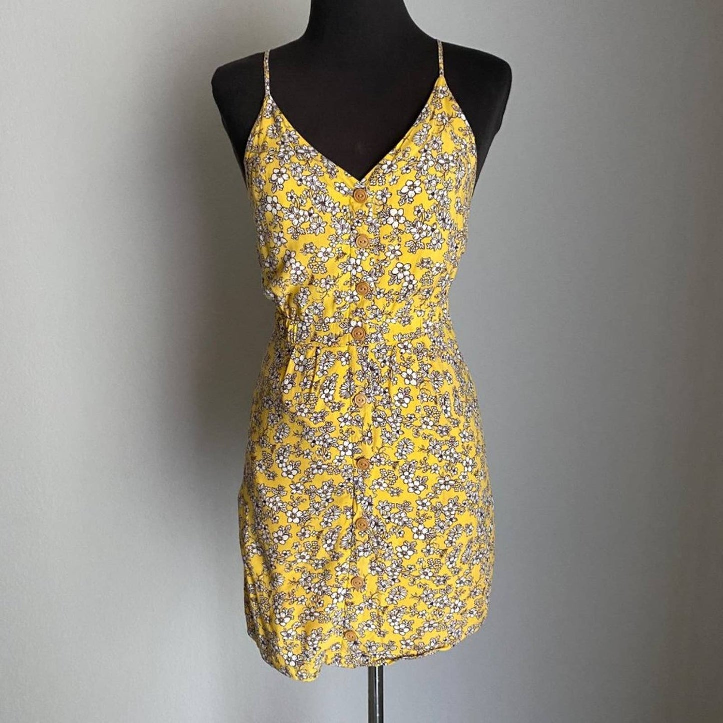 Favlux sz S Spaghetti strap V neck floral yellow mini sun dress