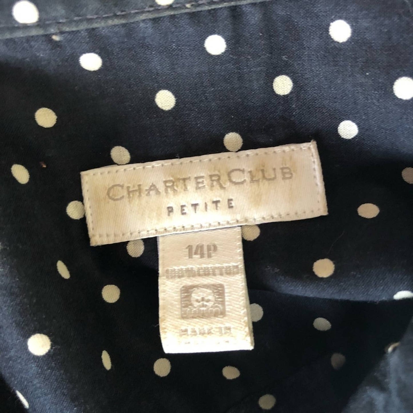 CHARTER Club sz 14 100% cotton polka dot blouse