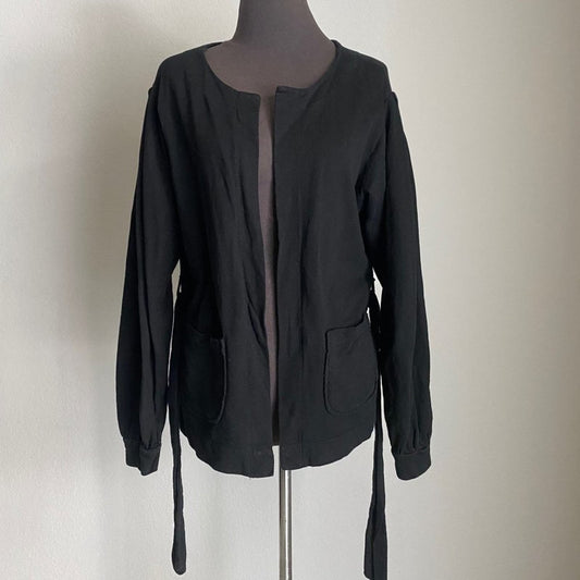 Anthropologie T. la sz S black cotton belted open cardigan jacket