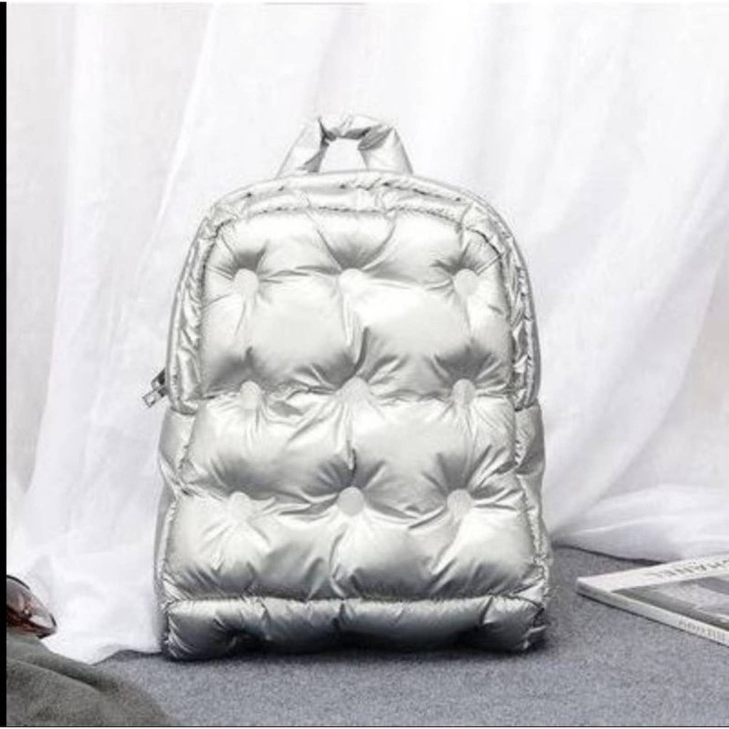 Metallic silver unisex QUILTED SPACE BACKPACK