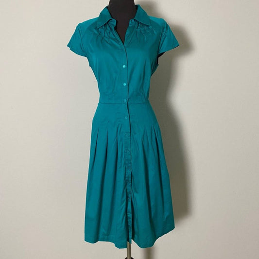 Alfani sz 8 Cotton 50s inspired short sleeve button flare belted midi dress