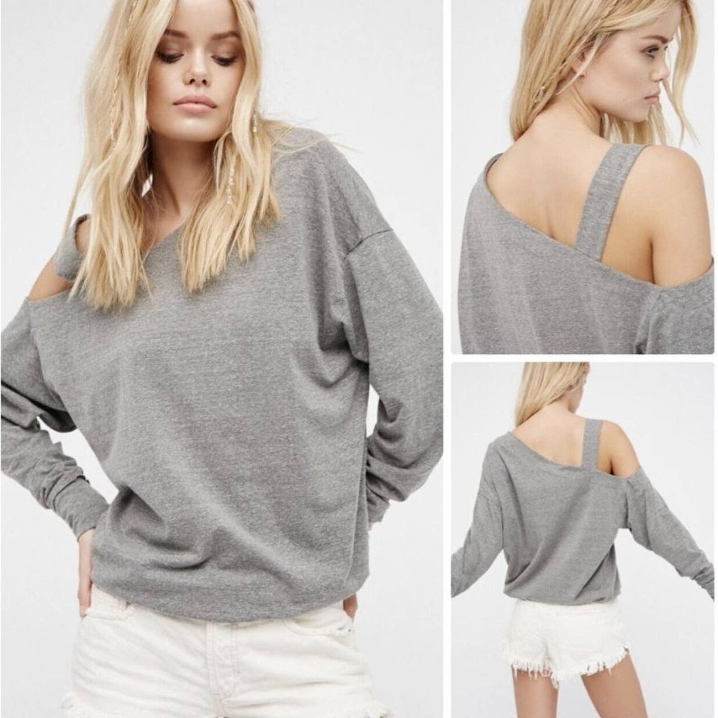 We The Free sz S Cotton Long sleeve off one shoulder boho boat neck sweater