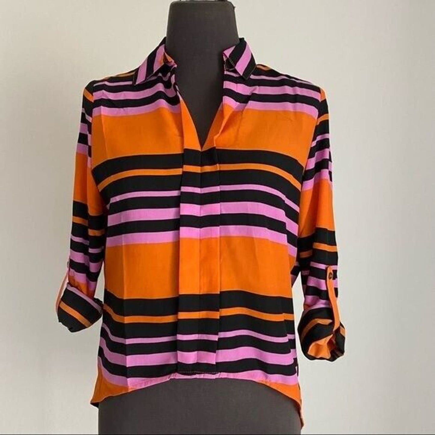 Hot & Delicious sz S hi-low stripe cropped top shirt NWT