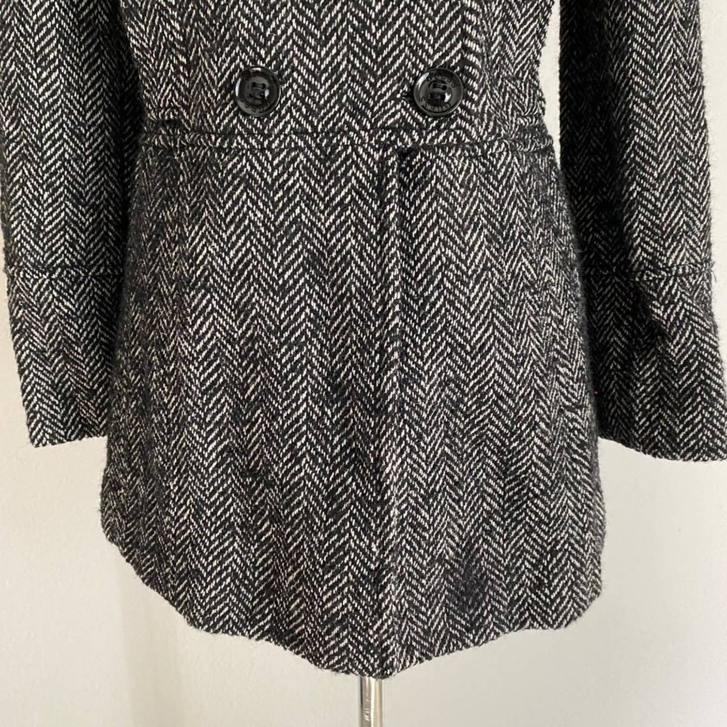 Guess sz XS wool long sleeve tweed double breast trench winter coat