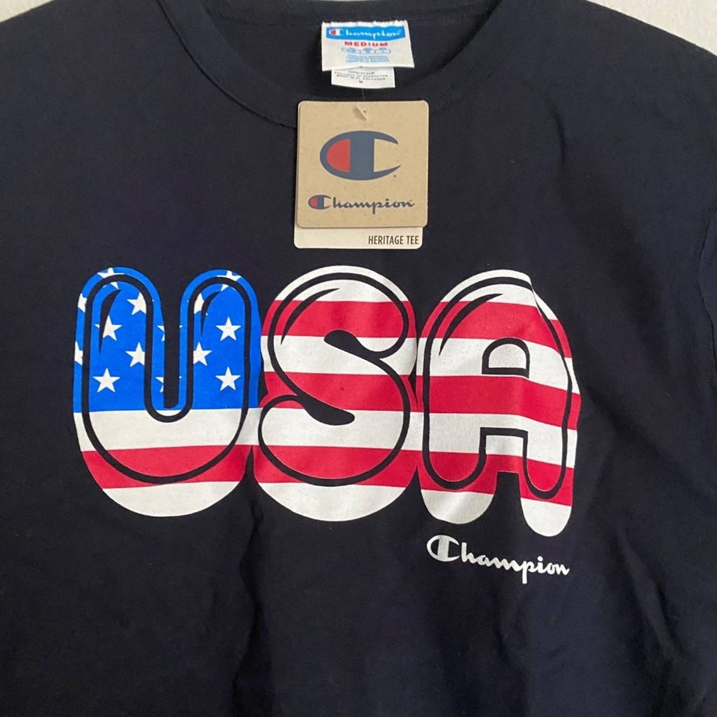 Champion sz M USA flag Navy Heritage Tee shirt T-shirt NWT