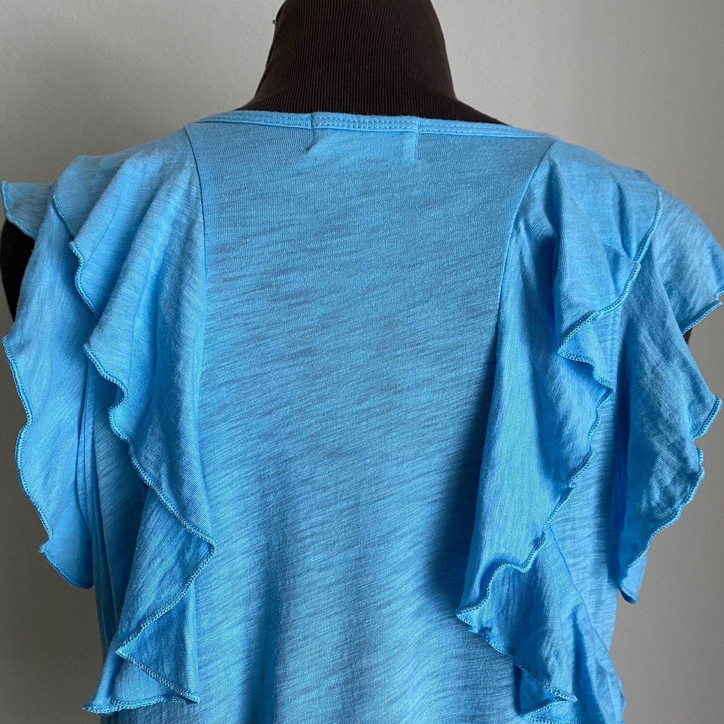 Anthropologie T.la sz S cotton ruffle sleeve scoop neck boho casual blue top blo