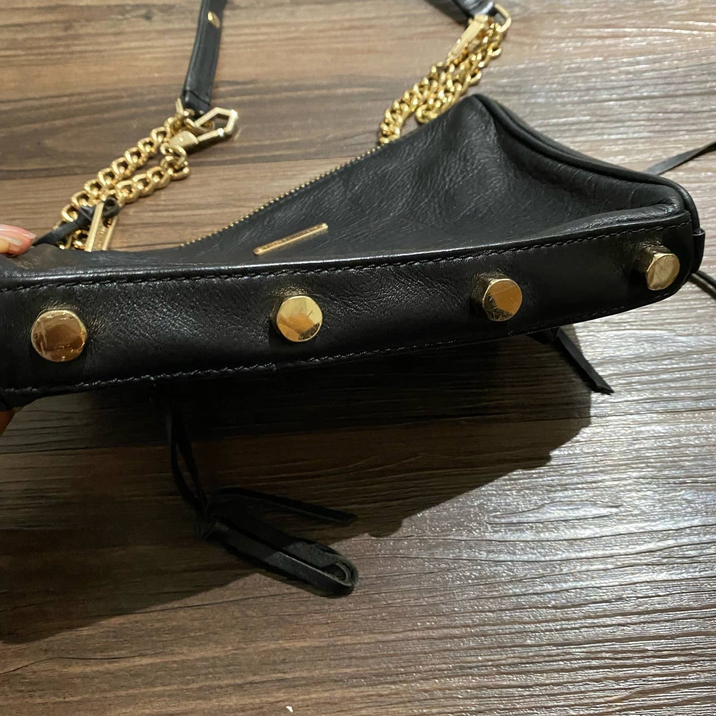Rebecca Minkoff black leather gold chain shoulder bag