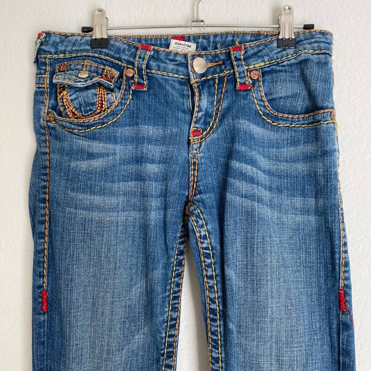 True Religion sz 26R blue stitch pocket Jeans