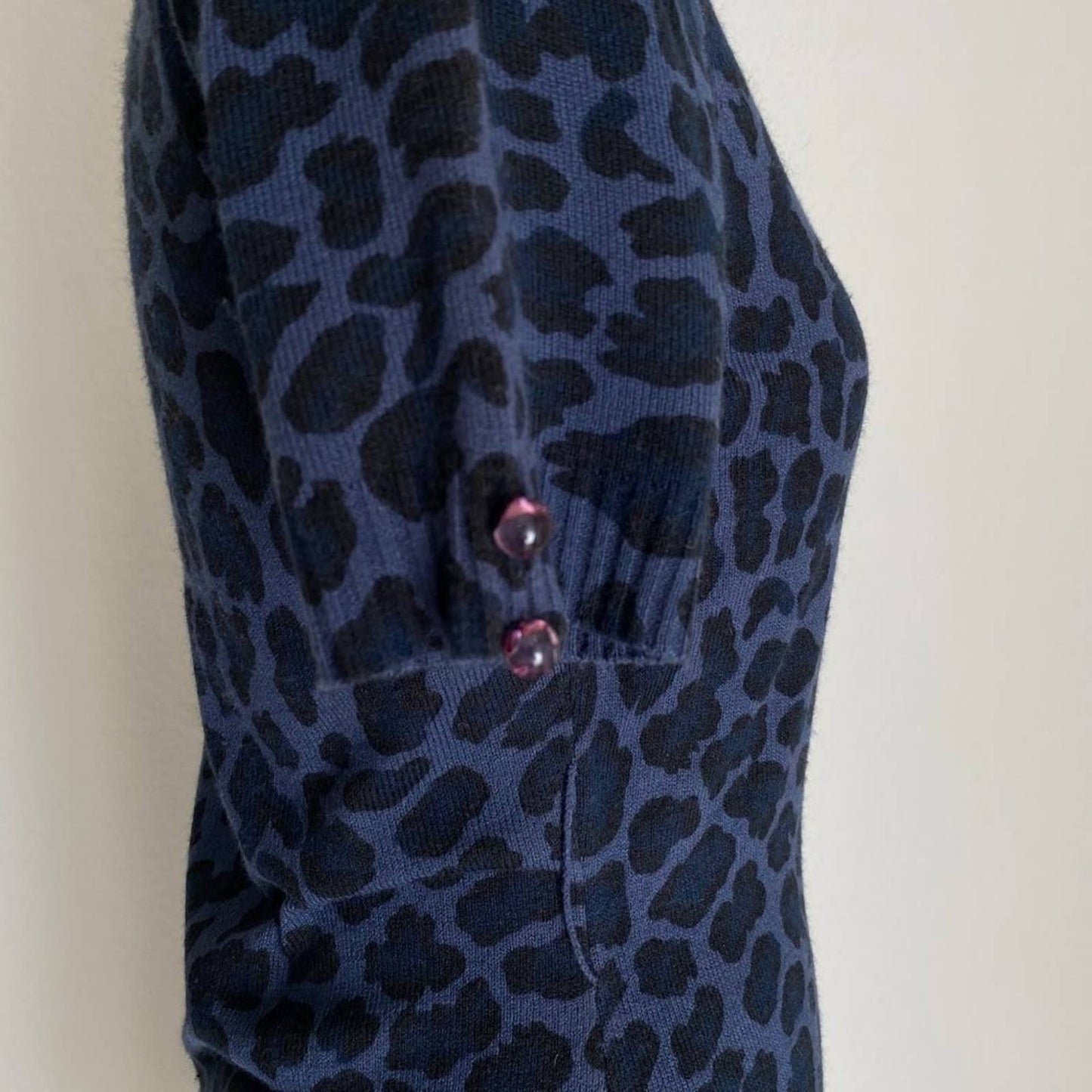 Betsey Johnson sz L animal cheetah print short sleeve scoop midi knit sweater dr
