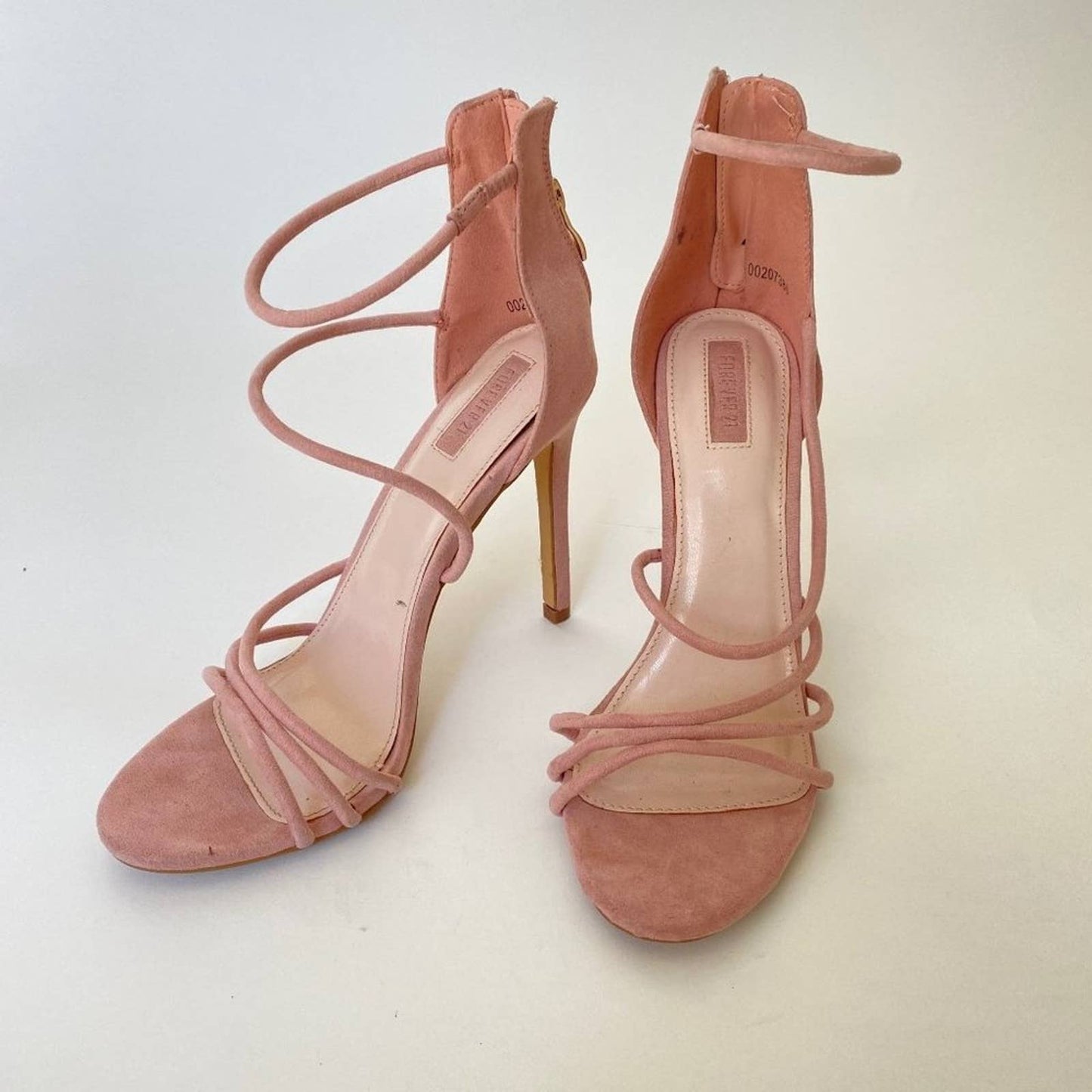 Forever 21 sz 8 strappy stiletto open toe zip heels ankle strap heels shoes