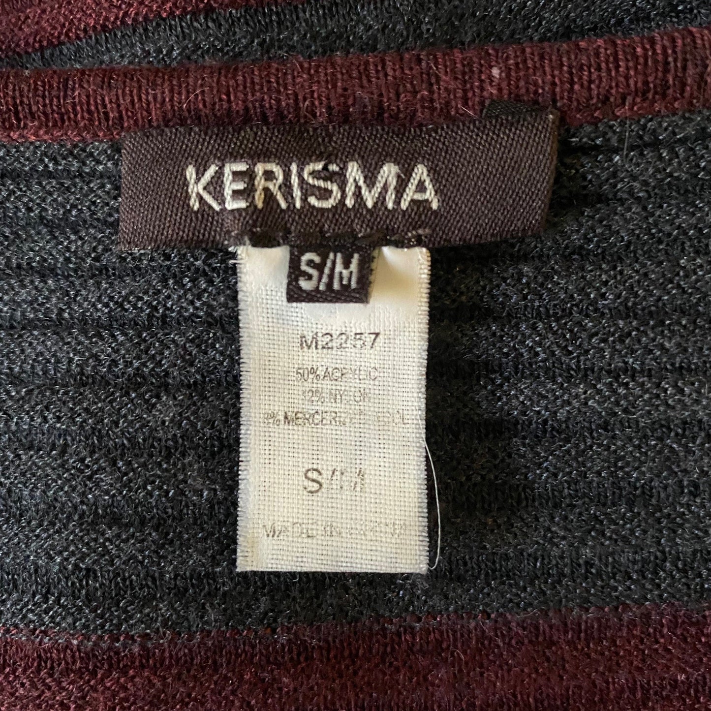Kerisma sz S/M Maroon/Gray long sleeve scoop neck wool sweater